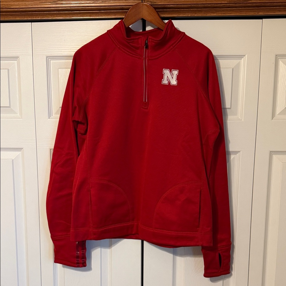 Women’s Adidas Nebraska Red Half-Zip Pullover Sweater, Size XL